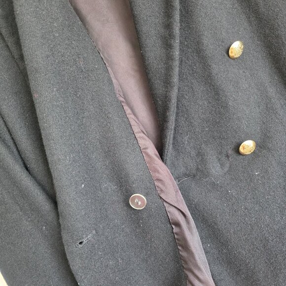Vintage Black Wool Blazer Double Breasted Gold Buttons Classic Capsule Wardrobe - Picture 7 of 12